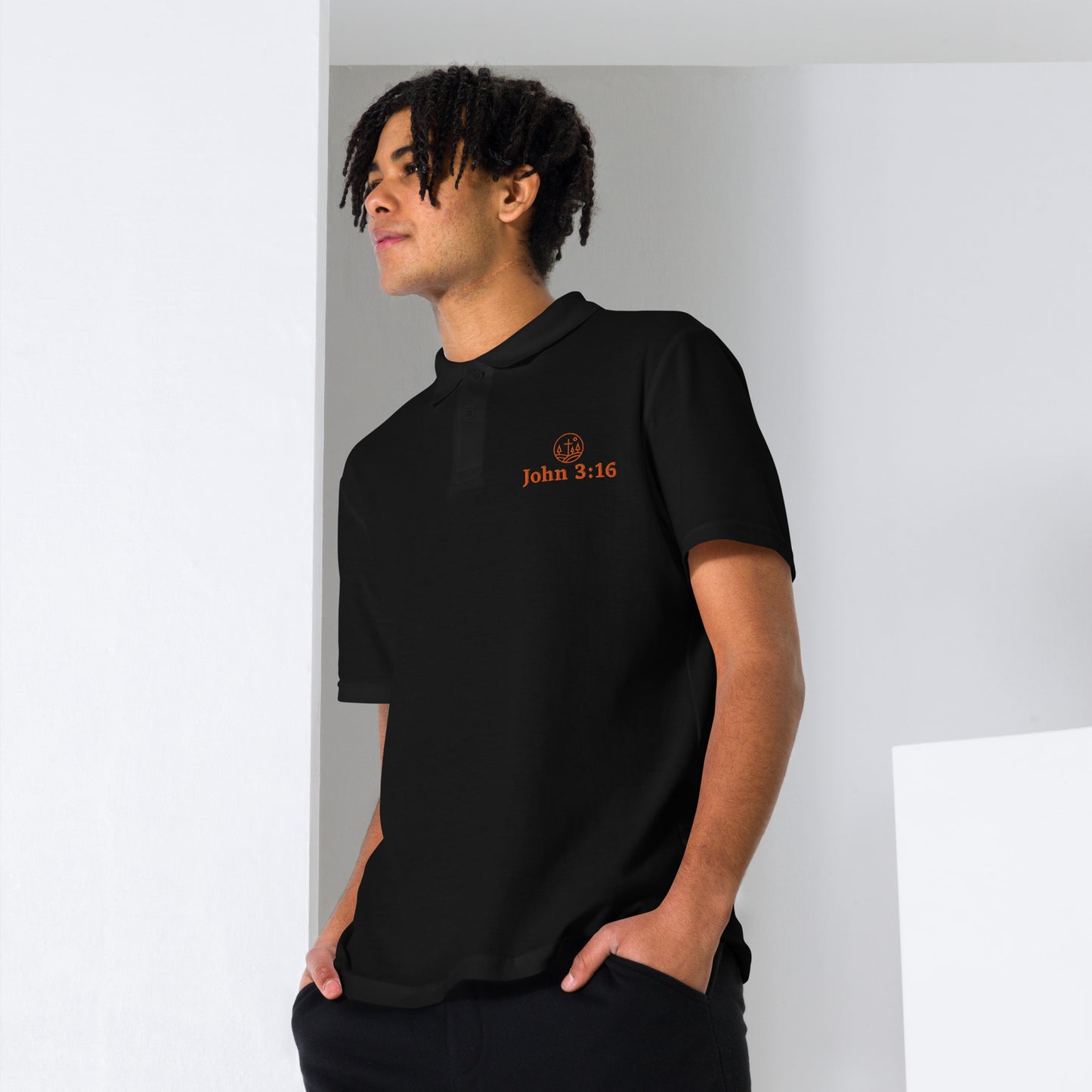 John 3:16 Clothing polo top shirt front side and black